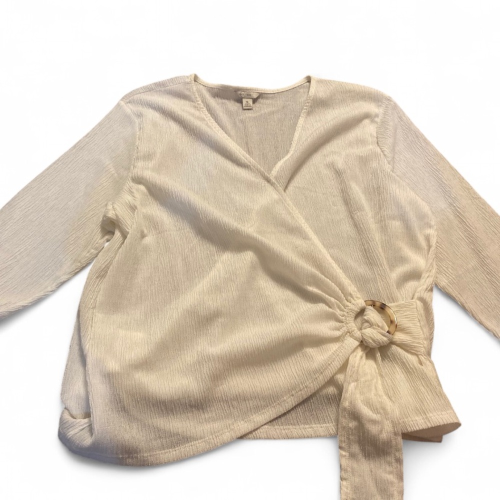 Est. 1946 Womens XL Cream/Off White Wrap Blouse with Ring Detail Long Sleeve